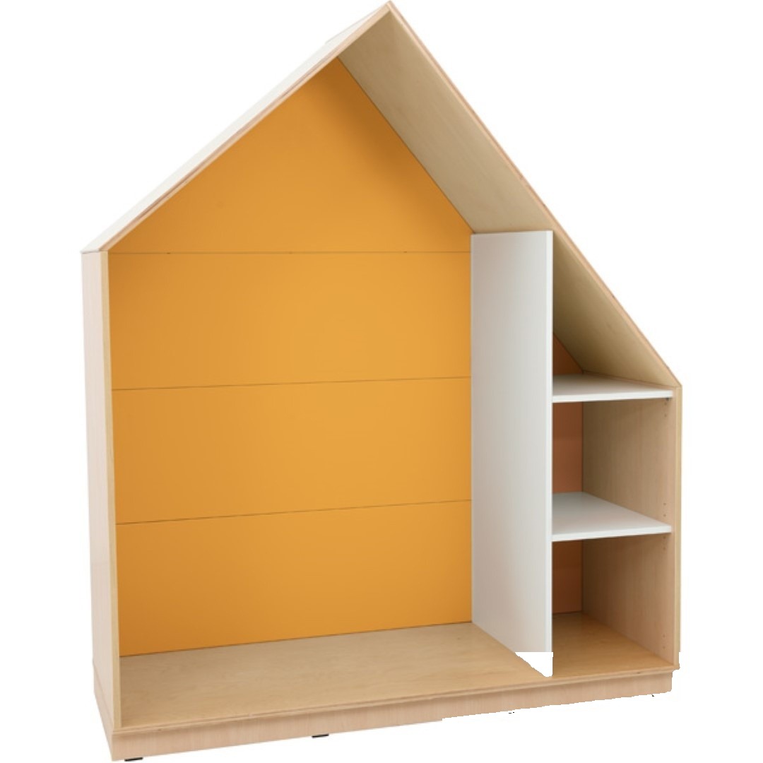Quadro - dulap-casă cu 2 rafturi, ladă din arțar, portocaliu