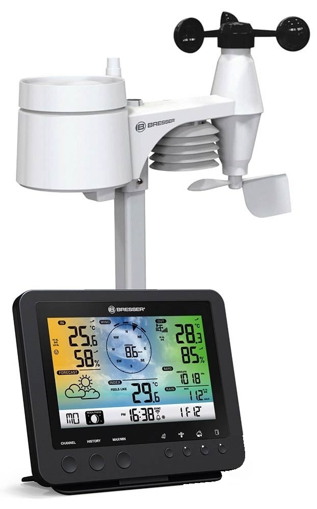 Stație meteorologică Bresser Wi-Fi 5-în-1 cu display color, neagră