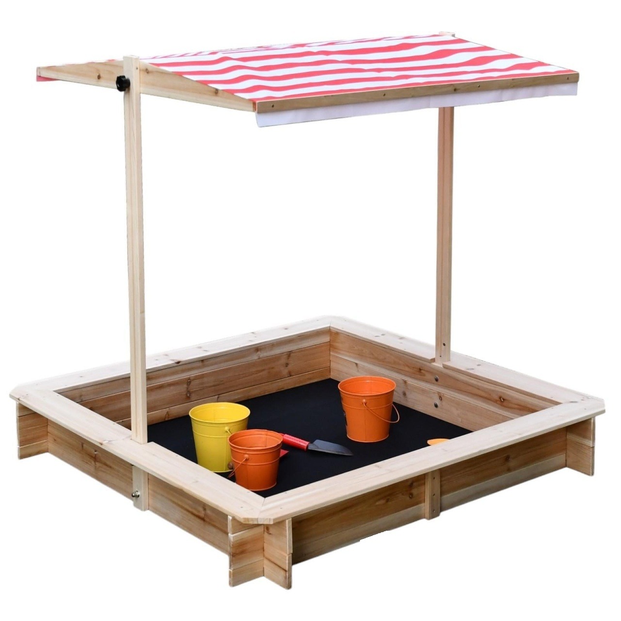 Cutie de nisip pentru copii - cu acoperiș reglabil cu protecție UV, 117x117x113 cm, din lemn – ideală pentru joacă în aer liber