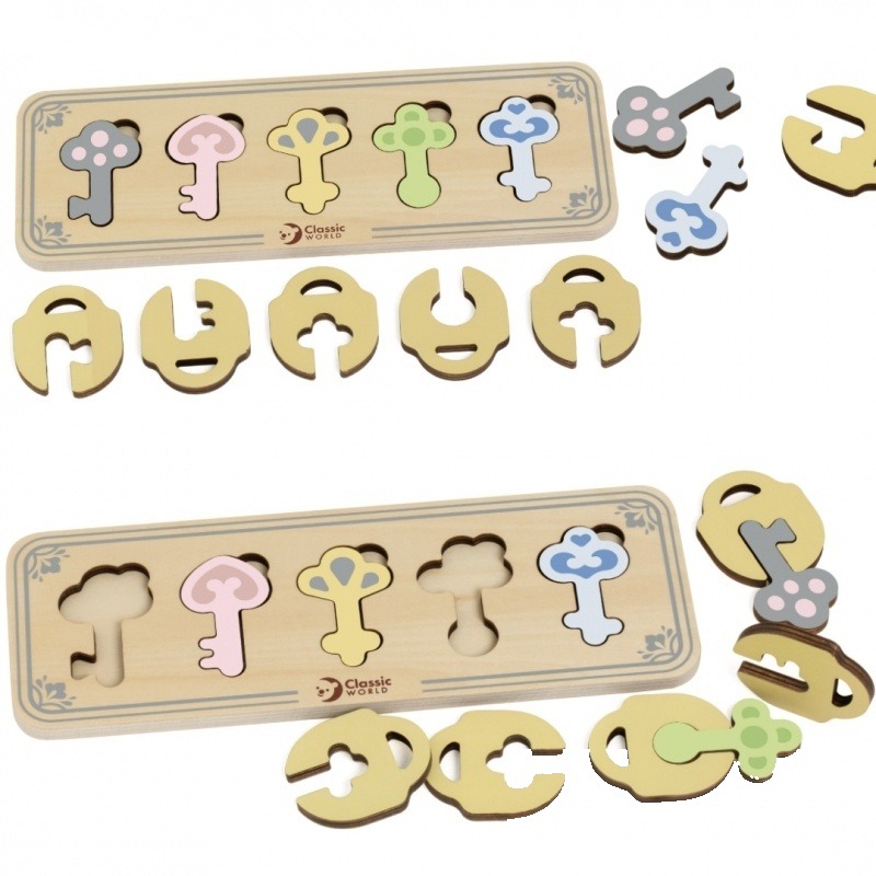 Puzzle-uri senzoriale Montessori din lemn Chei și încuietori