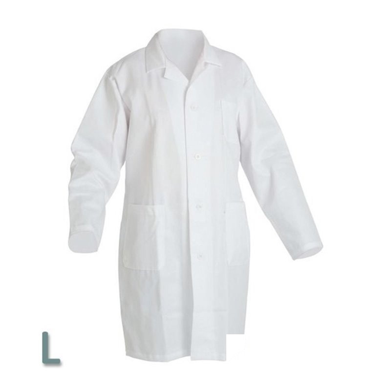 Halat de laborator de protecție – alb L, 100% bumbac