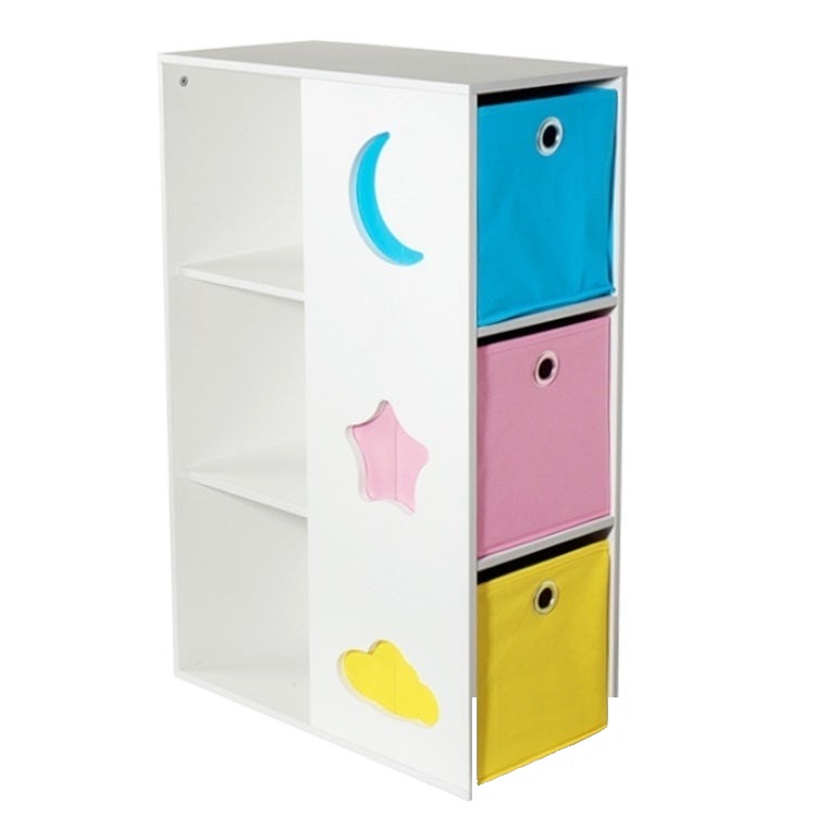 Bibliotecă pentru copii cu jucării și cărți, organizator de depozitare cu cutii și rafturi, pentru camera copiilor (3+ ani), alb, albastru, roz, galben