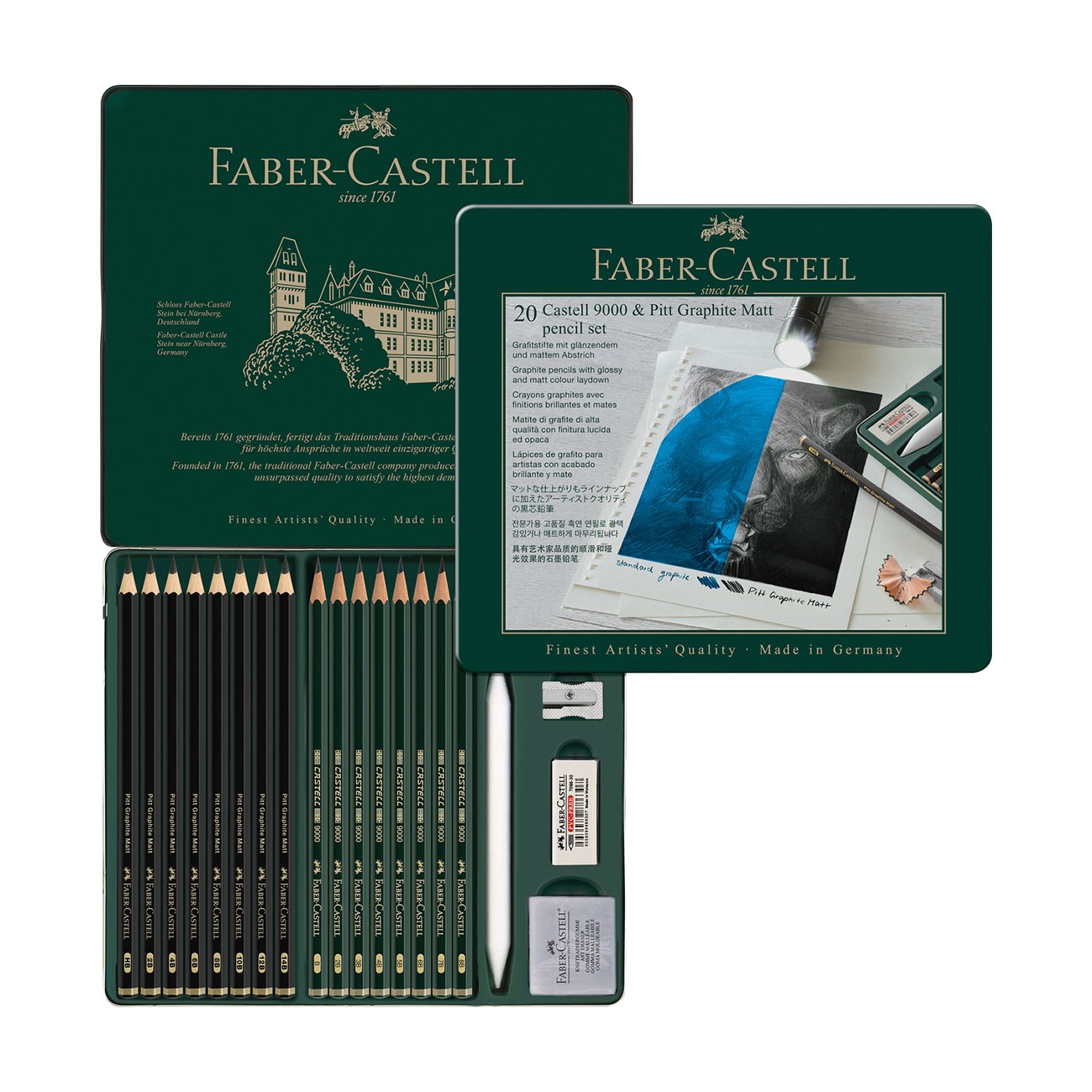 Faber-Castell Creioane Pitt Graphite Matt și Castell 9000, grafit, 20 bucăți