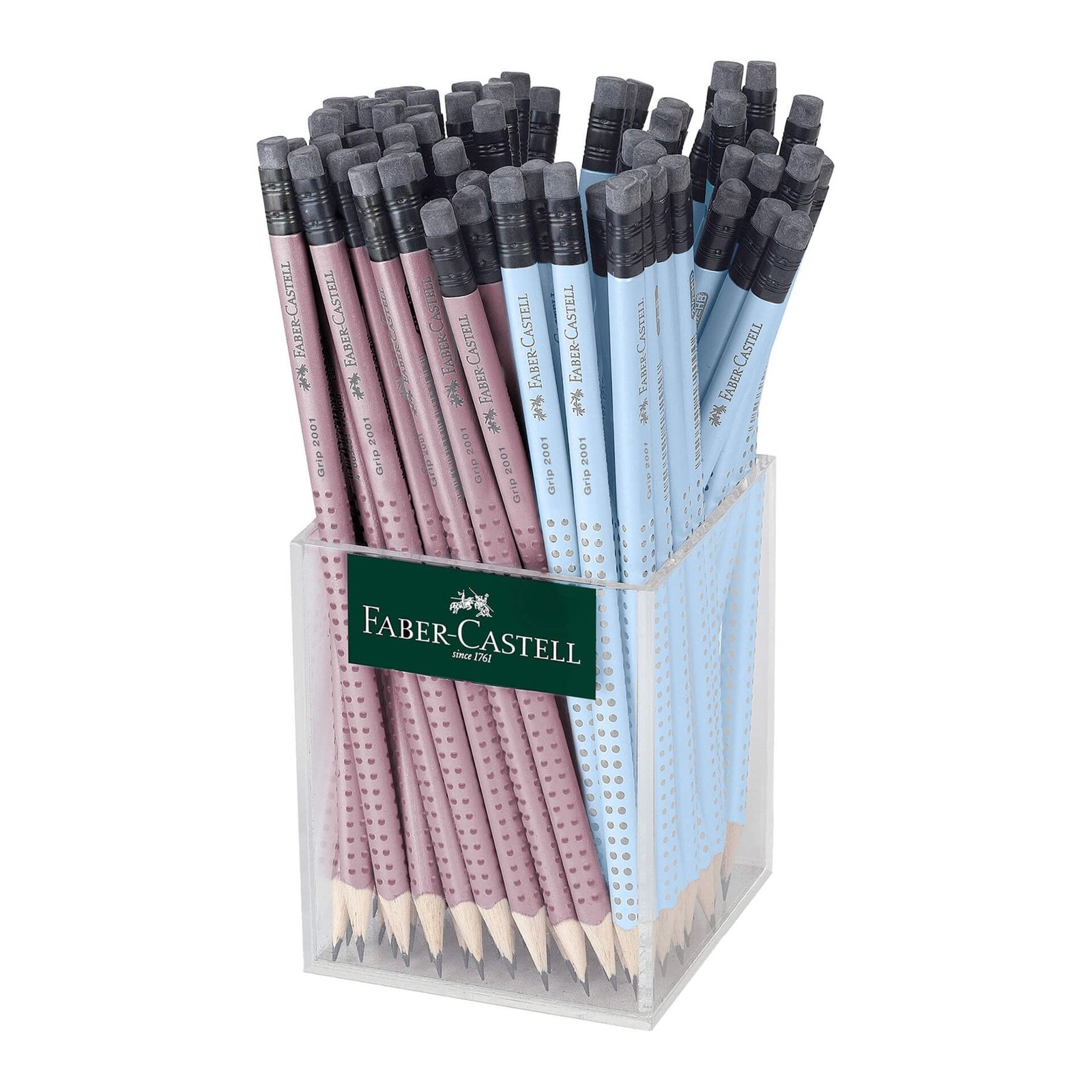 Faber-Castell Creioane Grip 2001, grafit B cu radieră, 72 bucăți, albastru deschis și roz