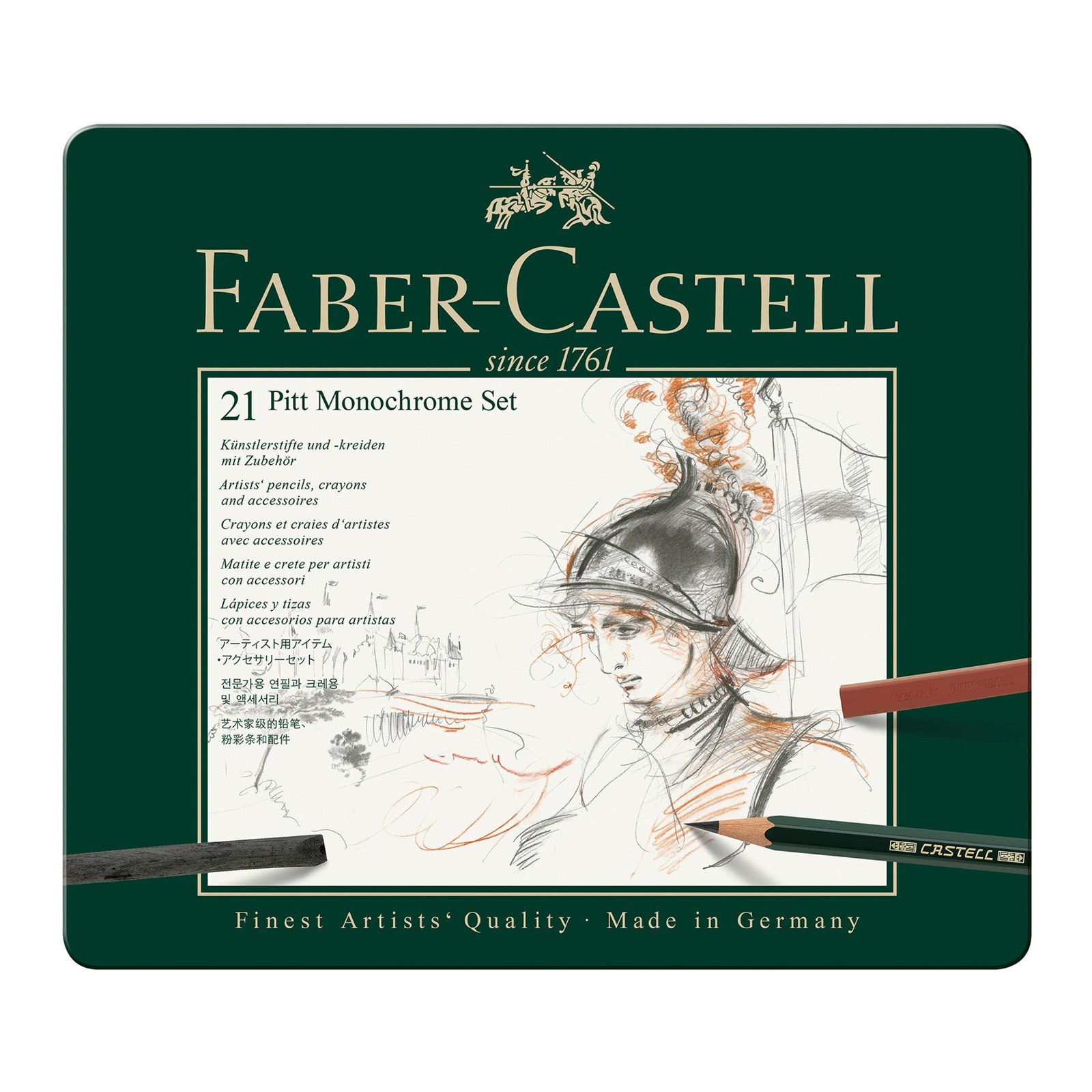Faber-Castell Set creioane Pitt Monochrome, 21 bucăți, în cutie metalică