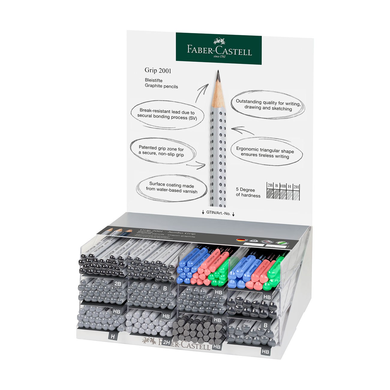 Creion Faber-Castell Grip 2001, diverse durități, 252 bucăți la display