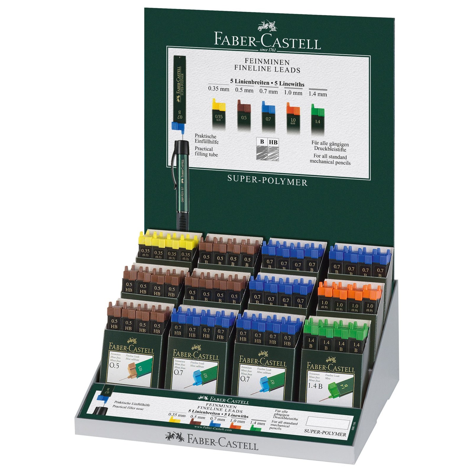 Mine grafit Faber-Castell, diverse durități, 12 buc./cutie, 144 cutii la display