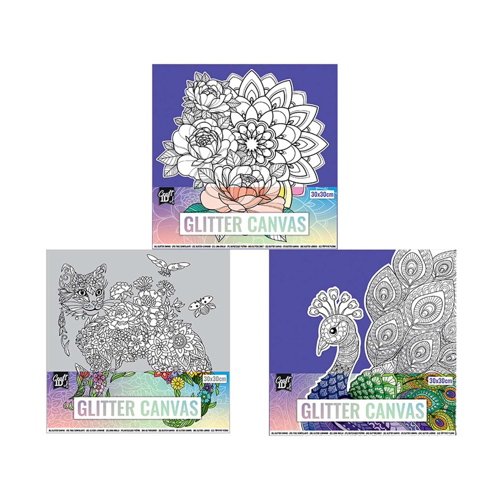 Craft ID Pânză de colorat cu glitter, 30 x 30 cm, 9 bucăți