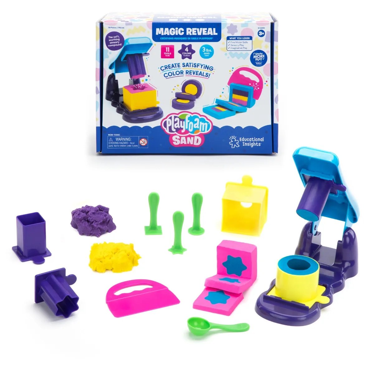 Learning Resources Set nisip magic colorat Playfoam Sand Magic Reveal, cu instrumente