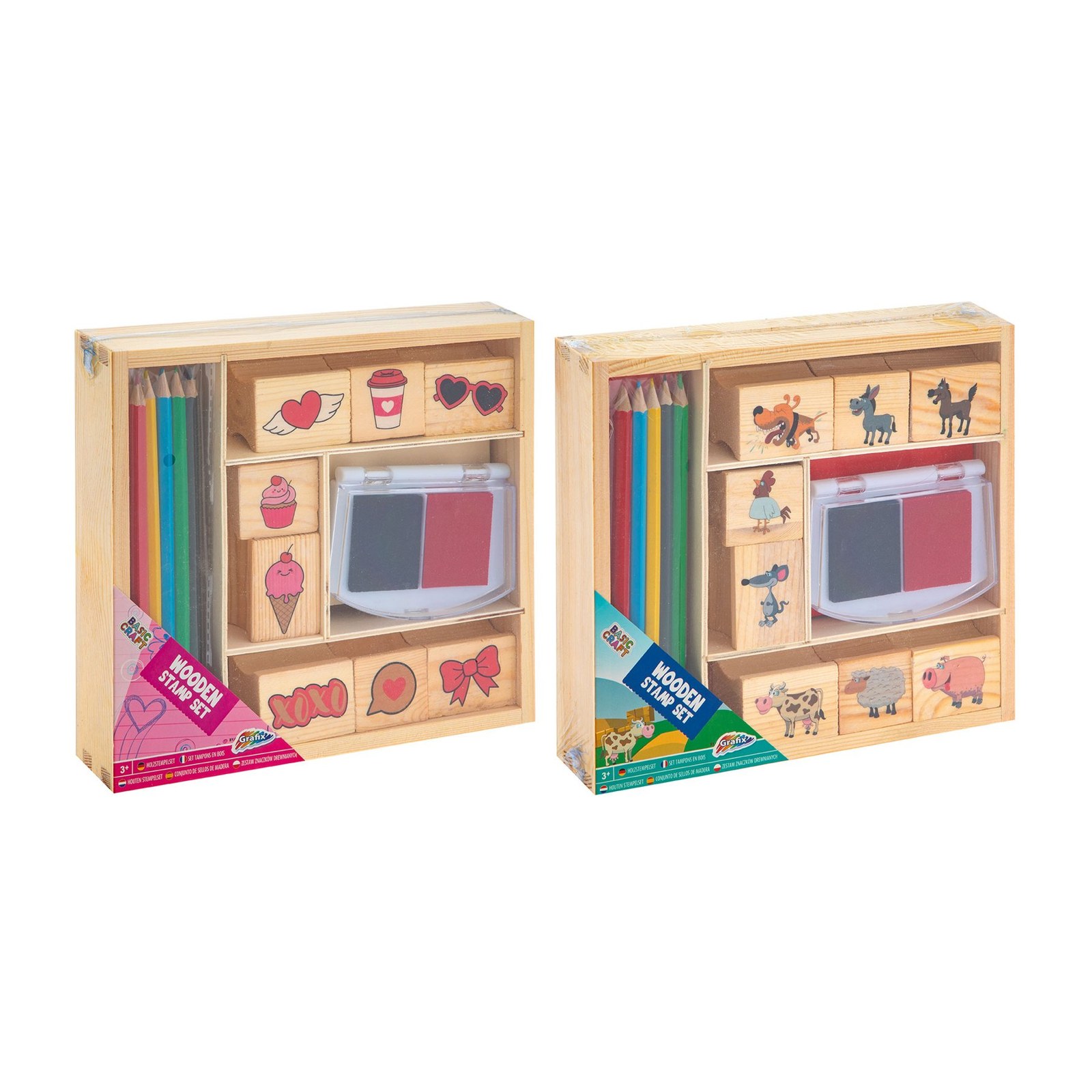 Moxy Set ștampile din lemn și creioane colorate, asortate, 36 bucăți