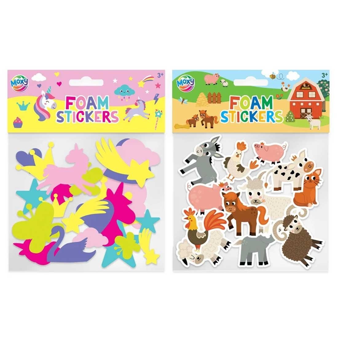 Moxy Stickere din spumă, Unicorn și animale de la fermă, 48 bucăți