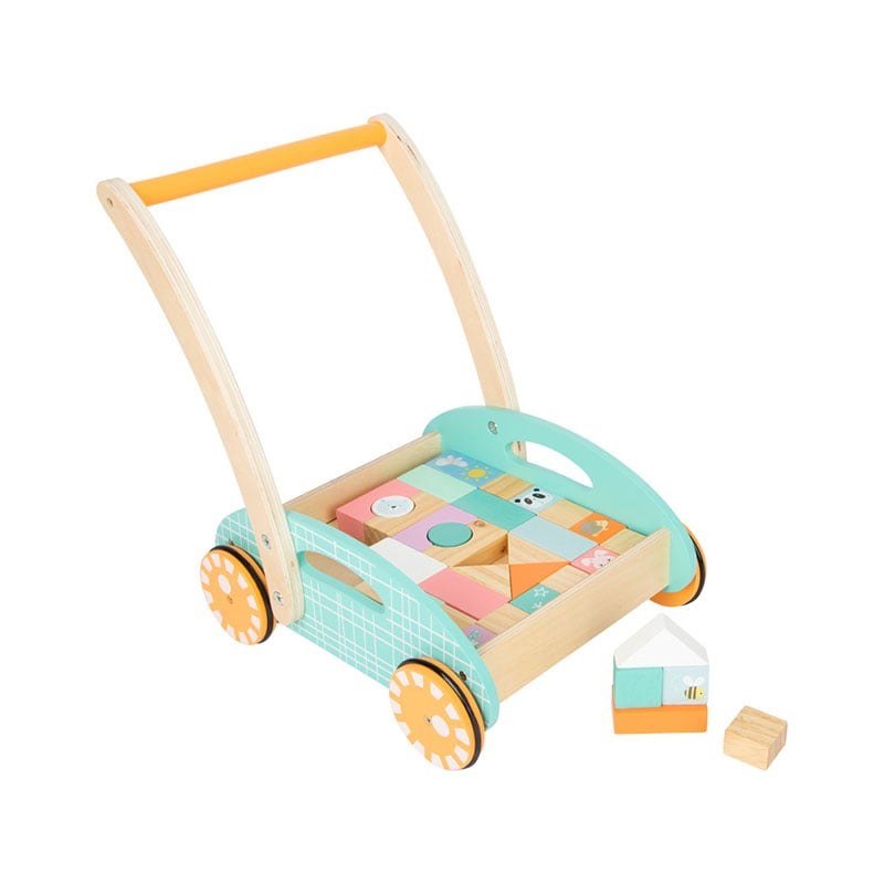 Small Foot Set constructie cu carucior, lemn, 34 x 27 x 36 cm, 35 piese