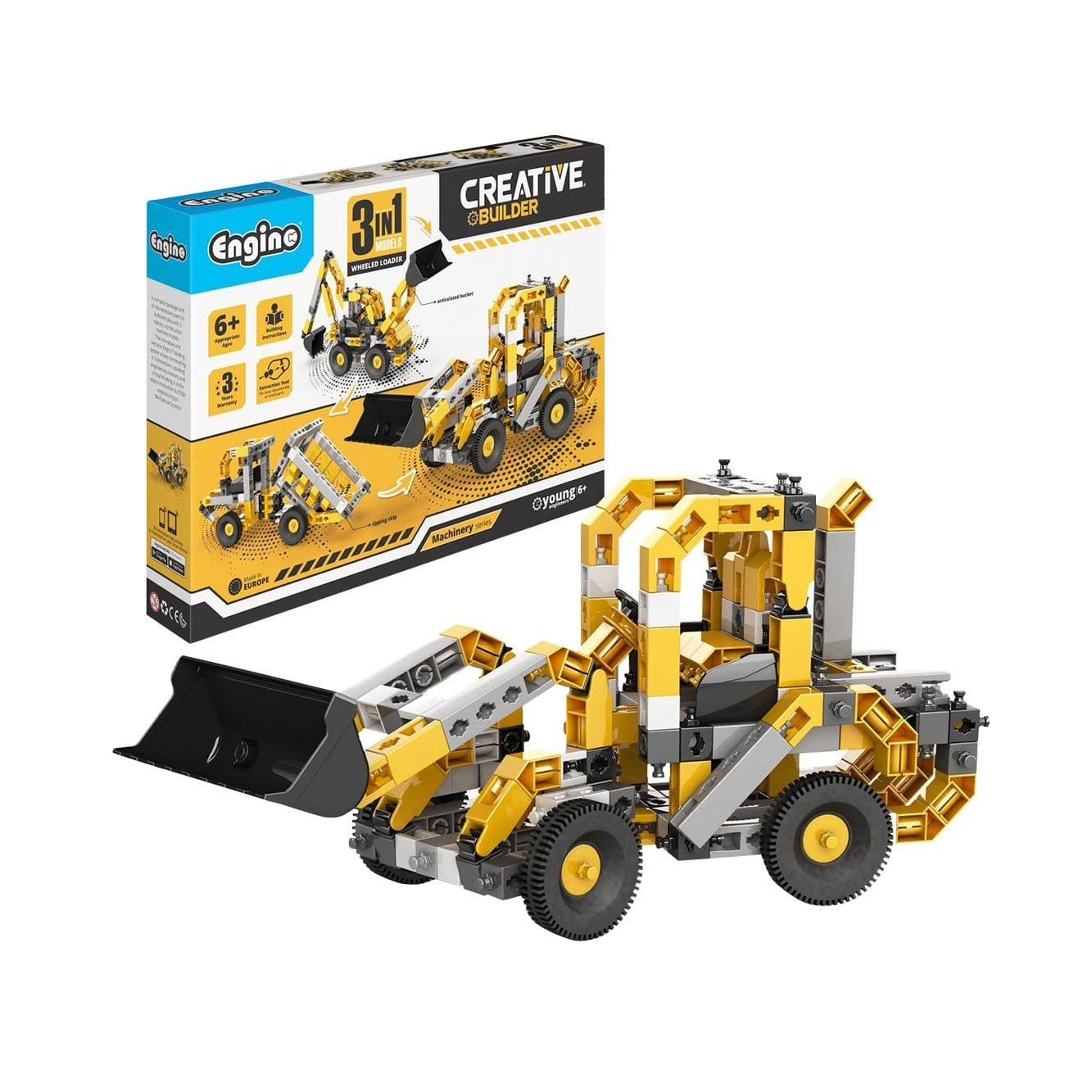 Set construcție Engino Creative Builder - Încărcător pe roți JCB, 3 în 1