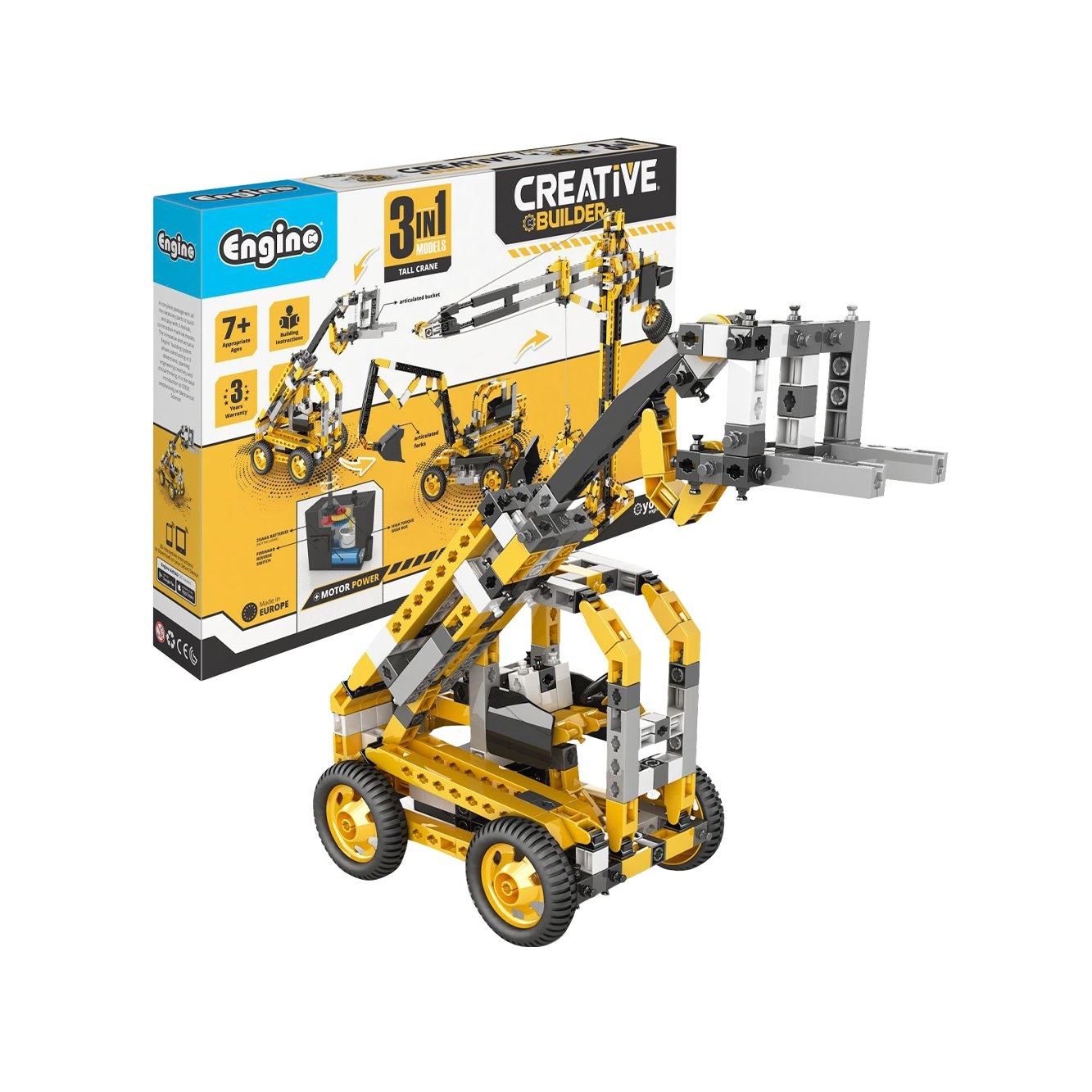 Set construcție Engino Creative Builder Motorized - Macara înaltă, 3 în 1, 316 piese