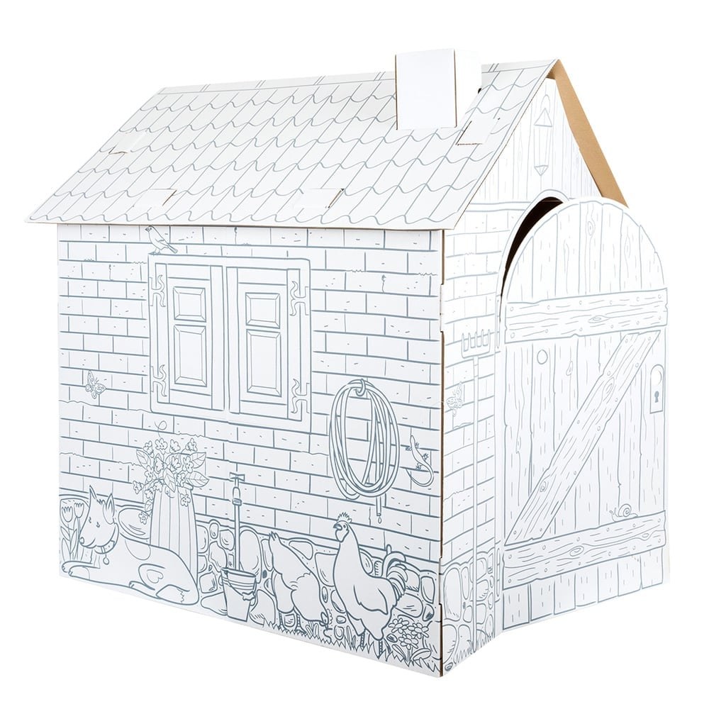 Small Foot Căsuță de joacă din carton, pentru colorat, 87 x 71 x 88 cm