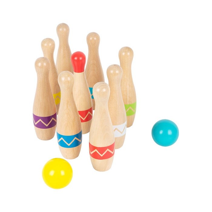 Popice Small Foot, din lemn, pentru copii, 9 popice și 2 bile