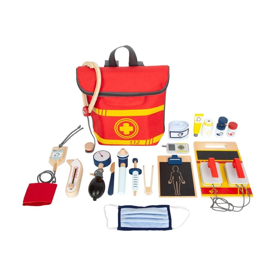 Set medical Small Foot, pentru copii, din lemn, în rucsac