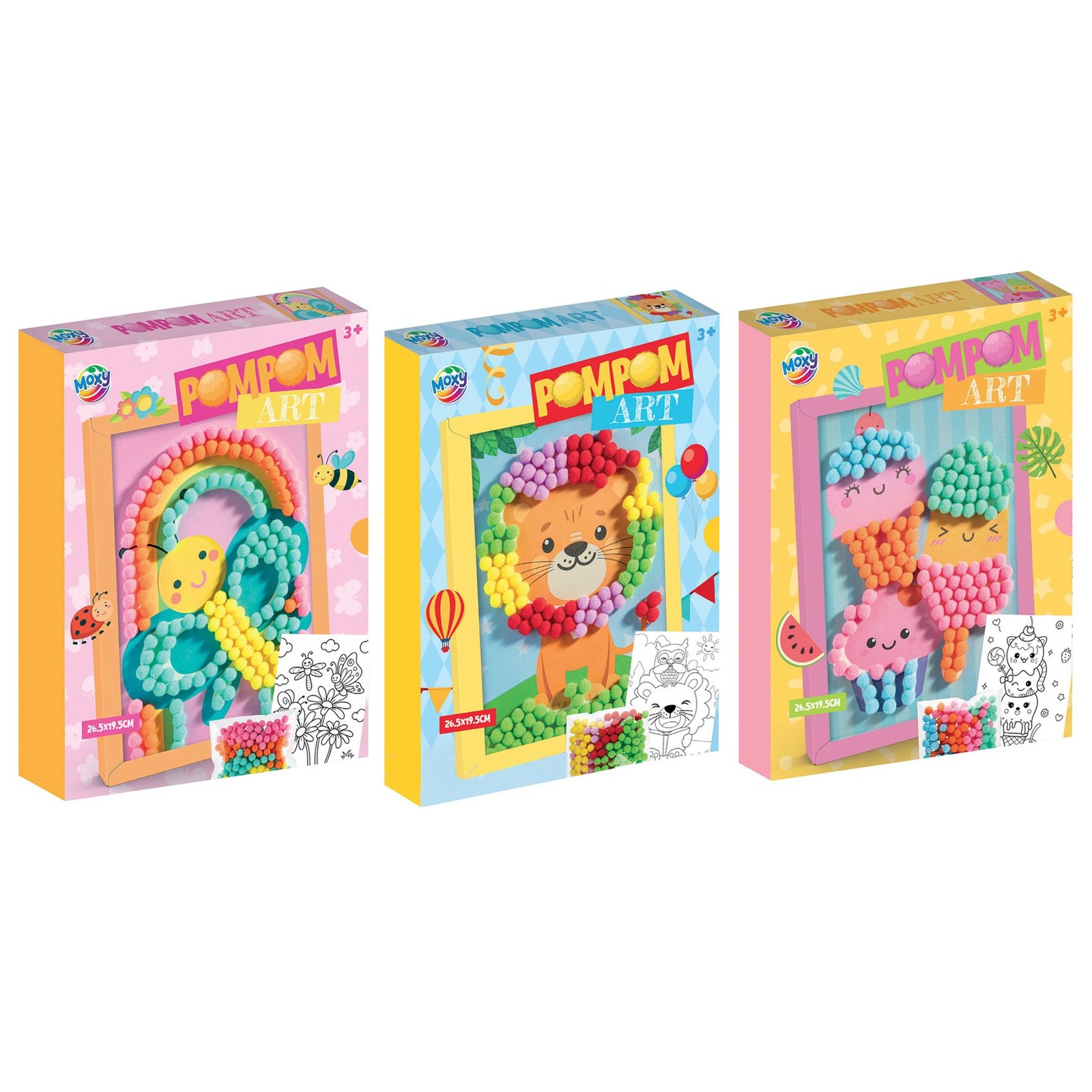 Set creativ cu pompoane Moxy, în ramă, sortiment, 24 bucăți