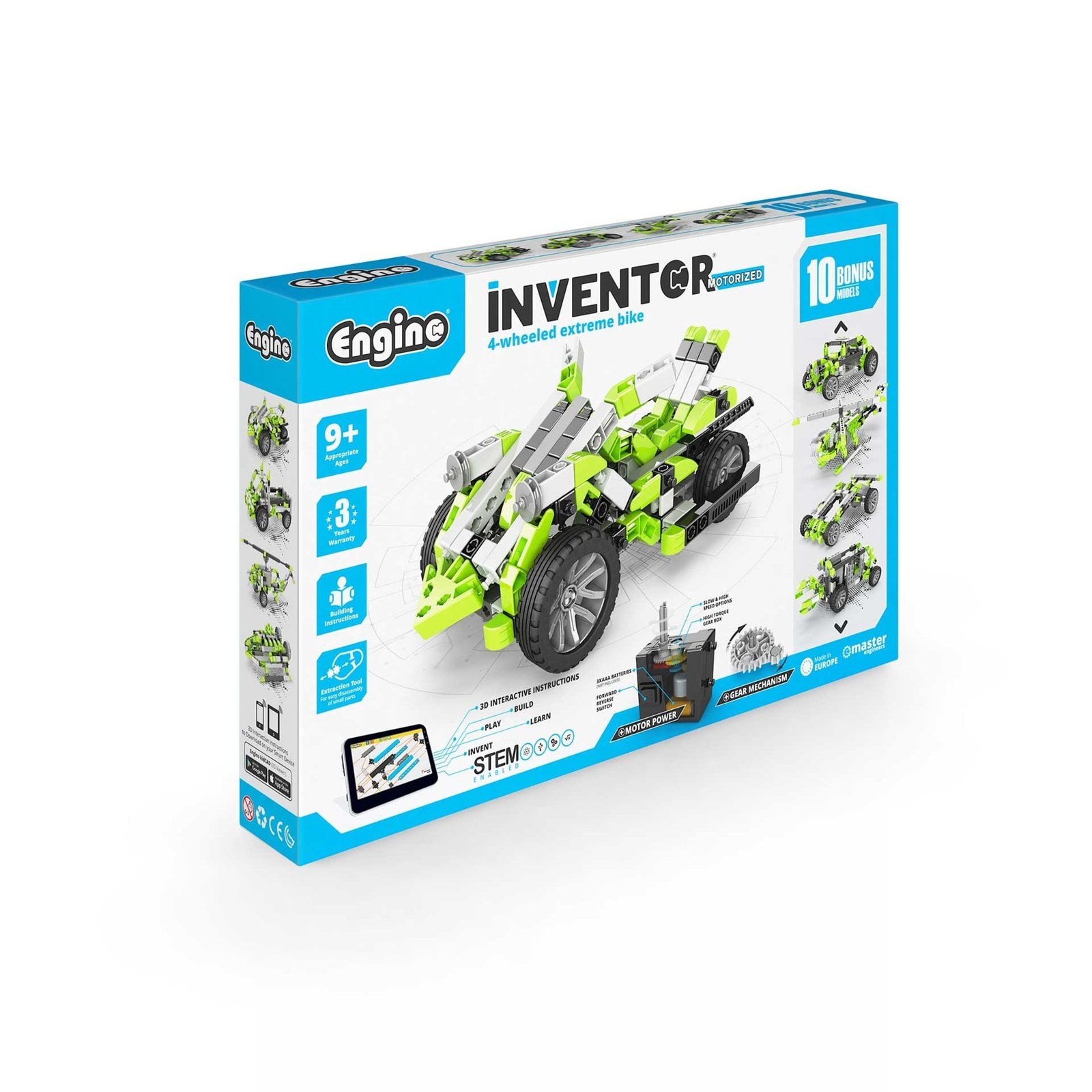 Engino Set de Construcție Inventor Motorized, Bicicletă 4 roți 10 în 1