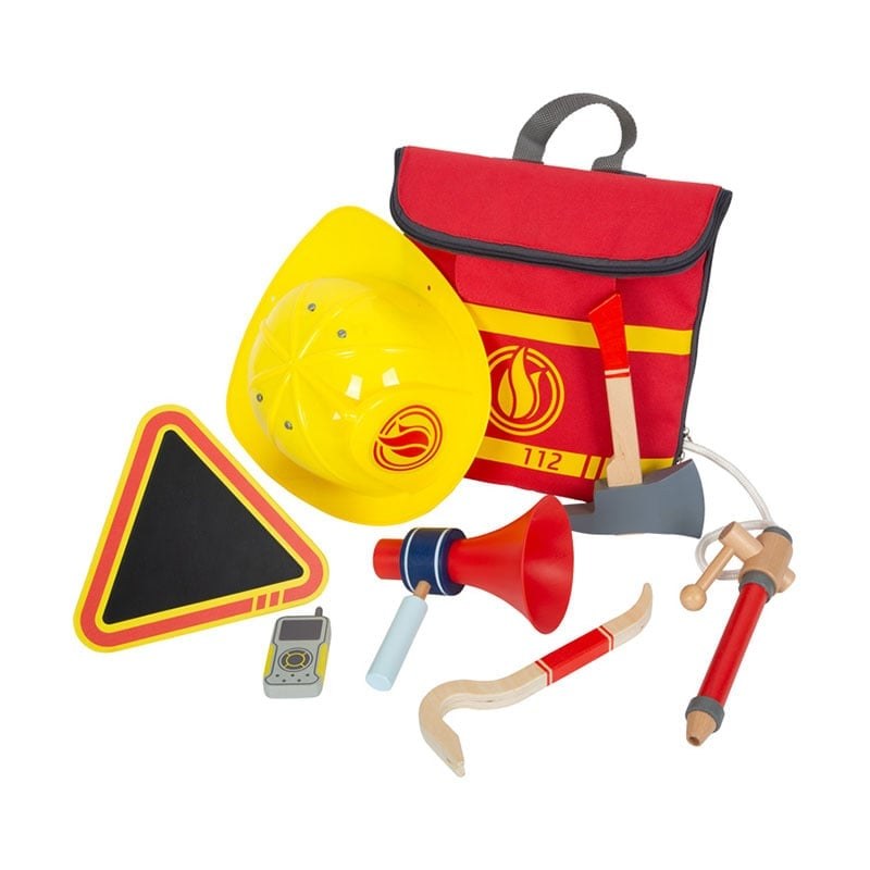 Small Foot set pompier în rucsac, pentru copii, din lemn