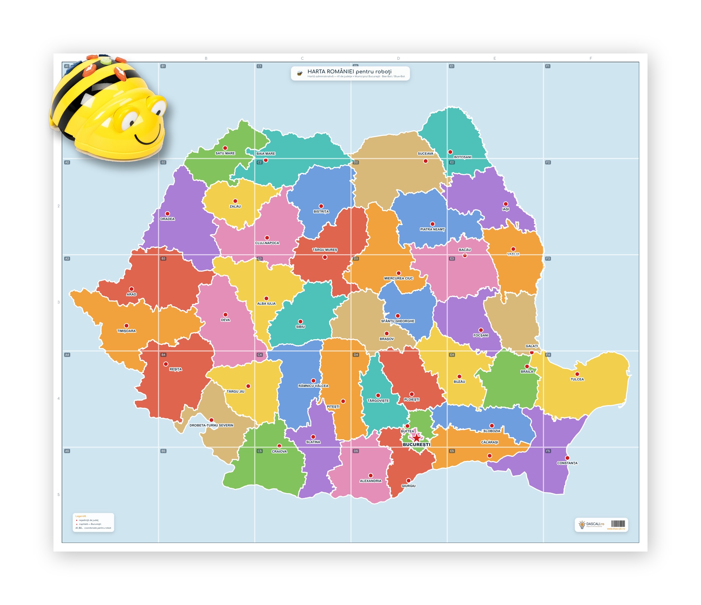 Covor pentru roboți BeeBot și BlueBot - Harta României