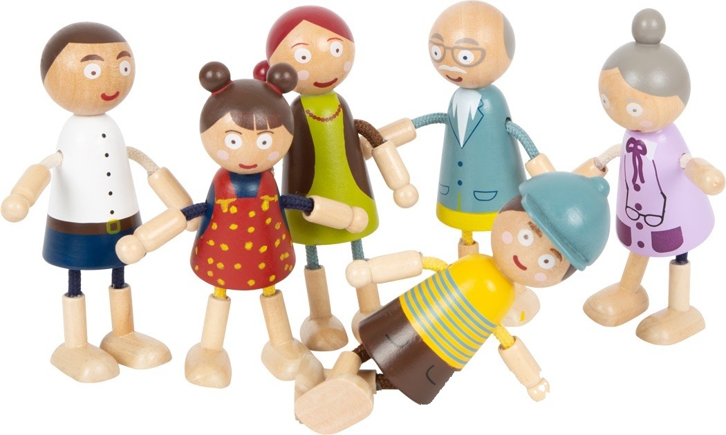 Familie de păpuși din lemn flexibile
