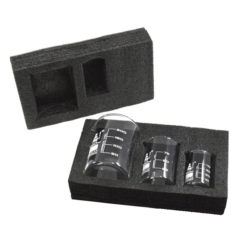Set 3 pahare Berzelius din borosilicat (50, 100, 250 ml) cu spumă – BORO 3.3