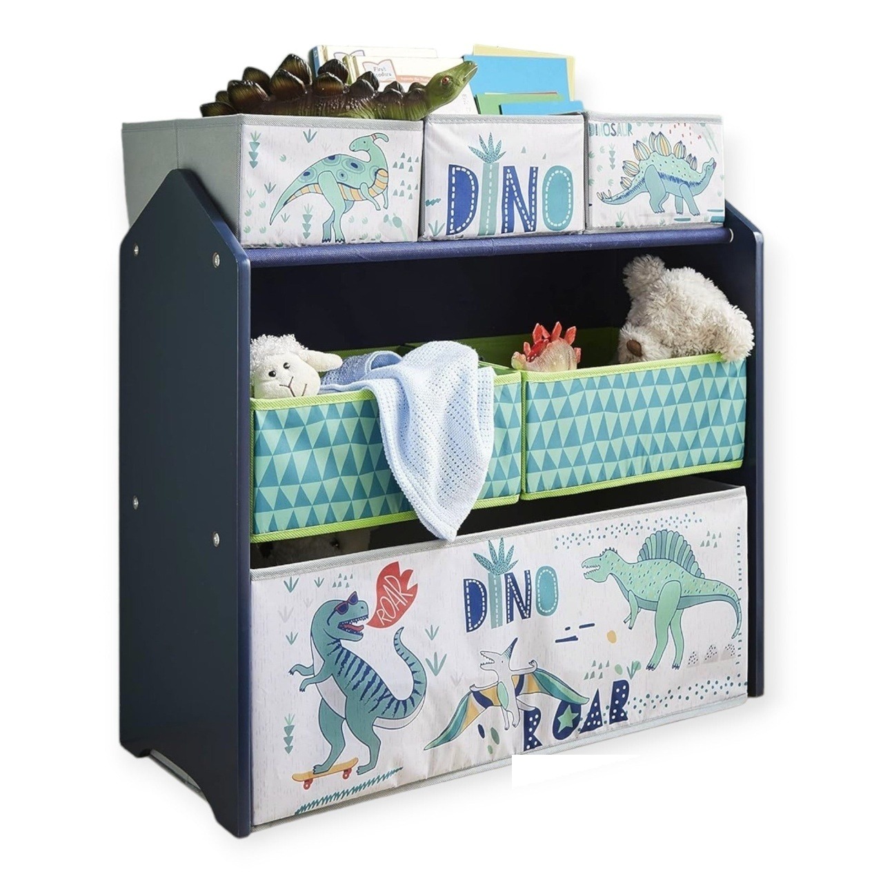 Etajeră pentru copii, organizator de jucării cu cutii de depozitare dinosaur