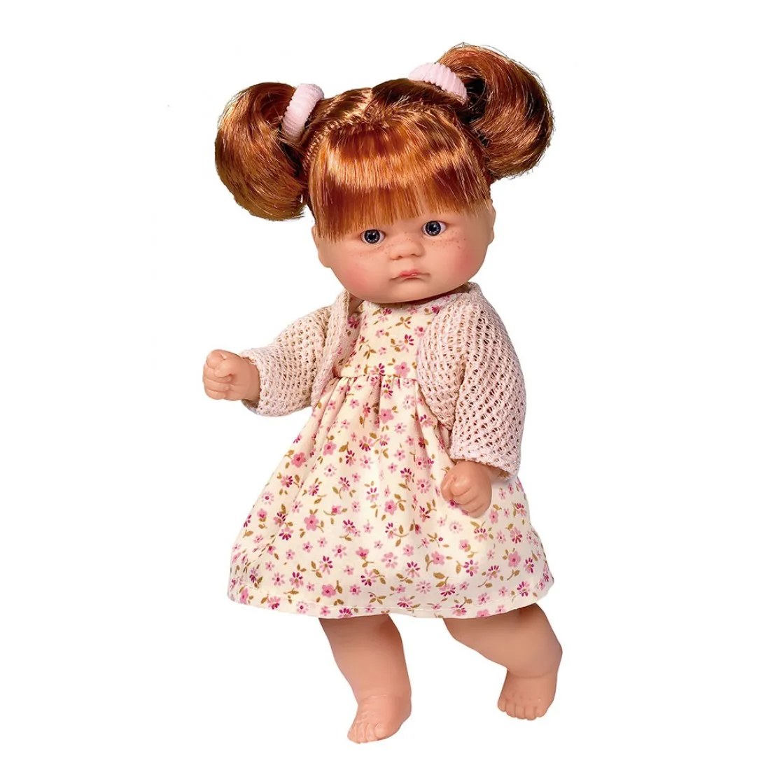Păpușă bebe Asi Bomboncín - Rosali, rochiță florală și vestă bej, 20 cm