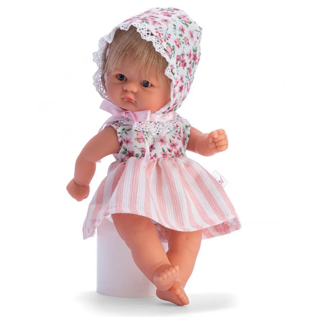 Păpușă bebe Asi Bomboncín - Chikita, pălărie cu flori și dantelă, 20 cm