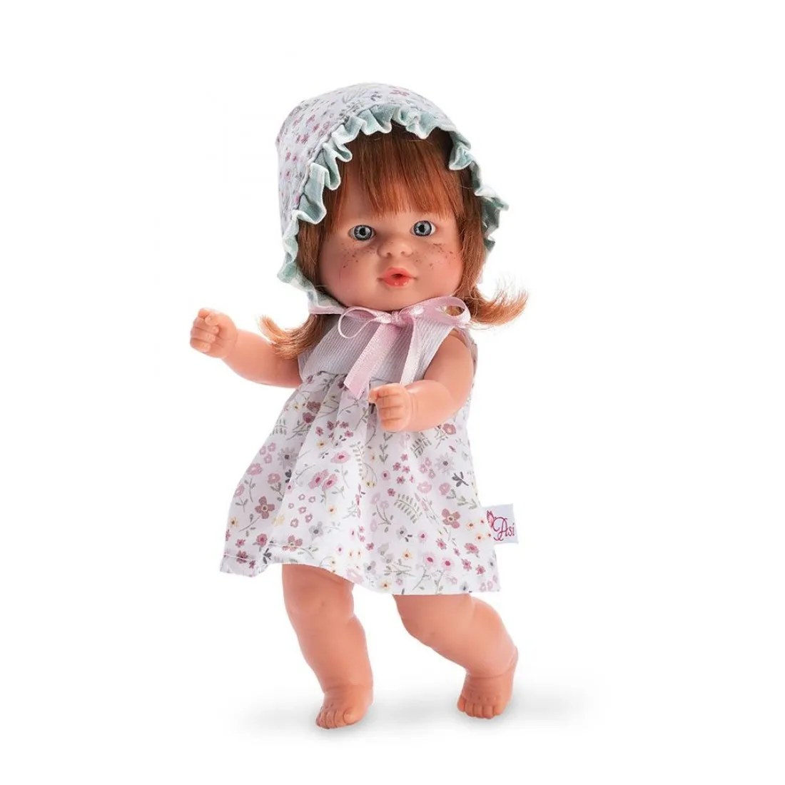 Păpușă bebe Asi Bomboncín - Chikita, pălărie și rochiță cu flori, 20 cm