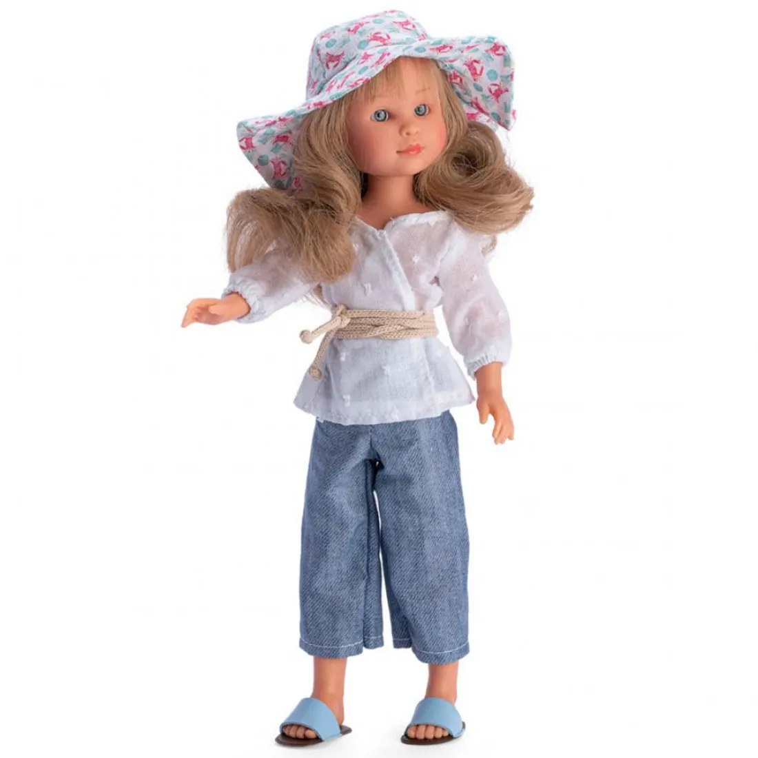 Păpușă Asi Celia - cu pantaloni din denim și pălărie de vară, 30 cm
