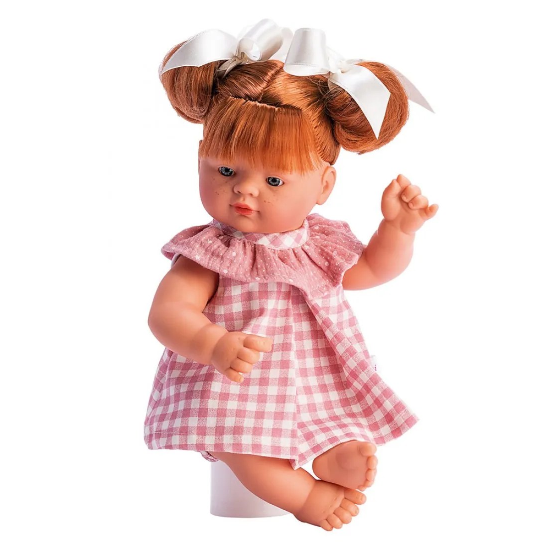 Păpușă Guille Asi - rochiță roz în carouri și guler delicat, 36 cm
