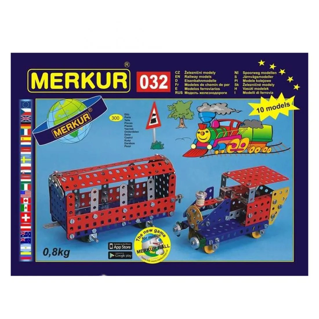 Constructor metalic Merkur 032 - Locomotive, 10 în 1, 300 piese