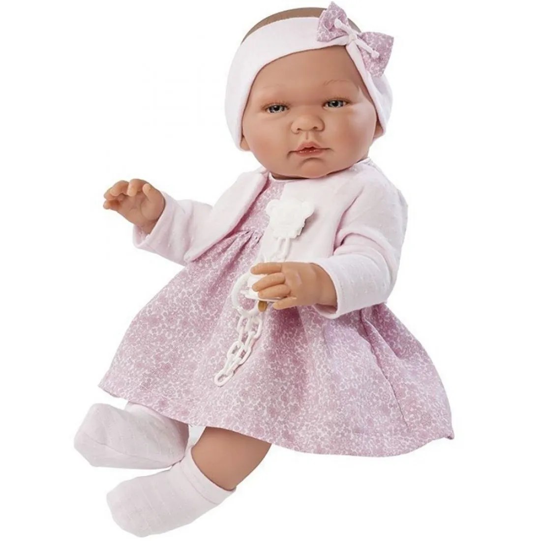 Păpușă bebeluș Asi Maria - cu rochiță roz și vestă tricotată, 43 cm