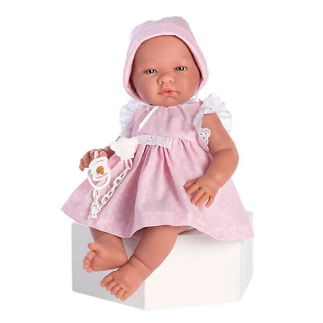 Păpușă bebeluș Asi Maria - cu rochiță roz cu buline, 43 cm