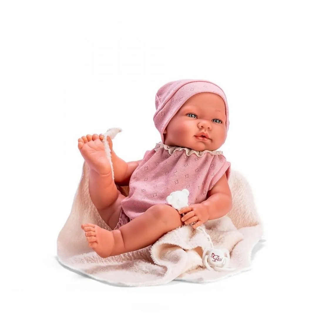 Păpușă-bebe Asi Maria - body roz și păturică bej, 43 cm