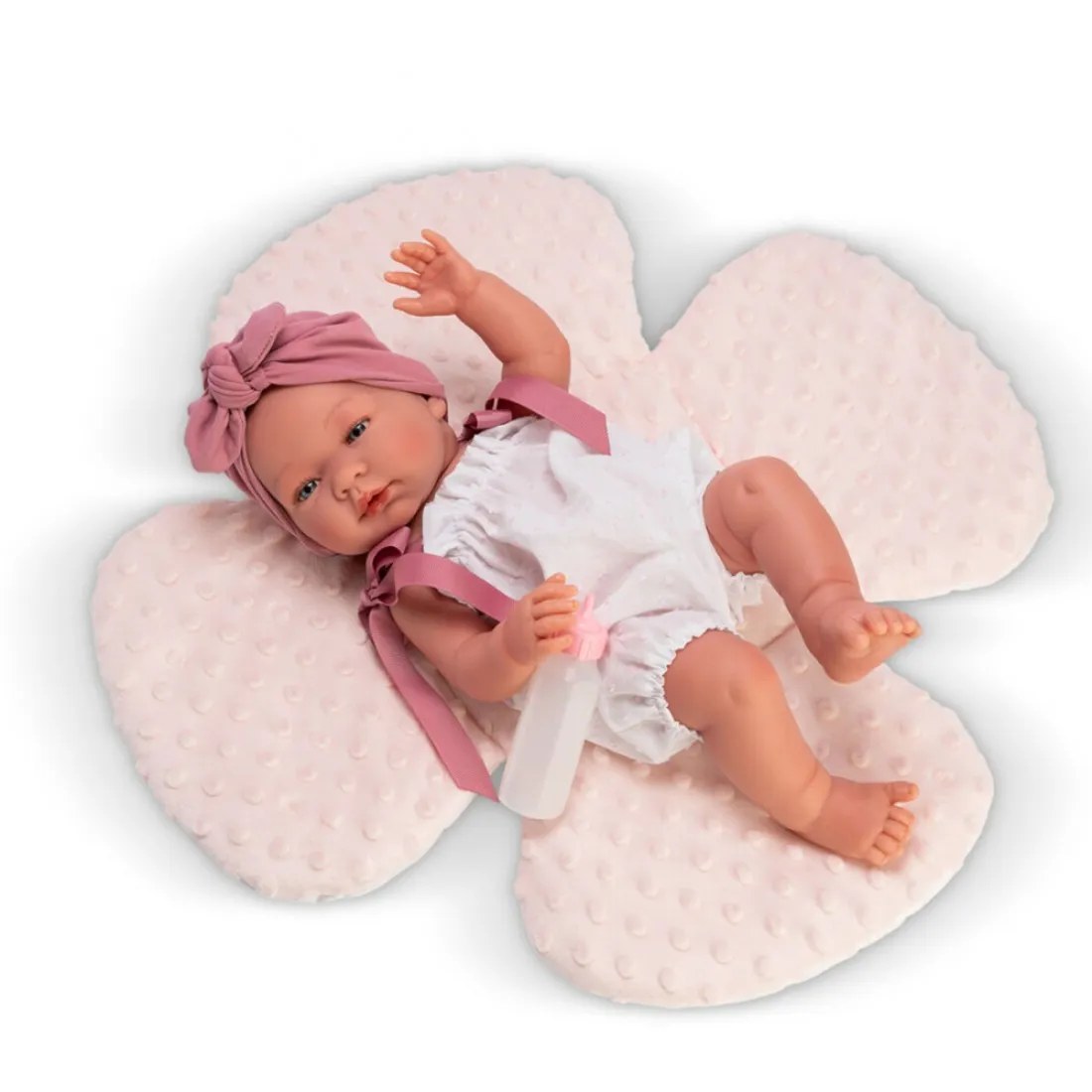 Păpușă-bebe Asi Maria - pernuță roz cu floare, 43 cm