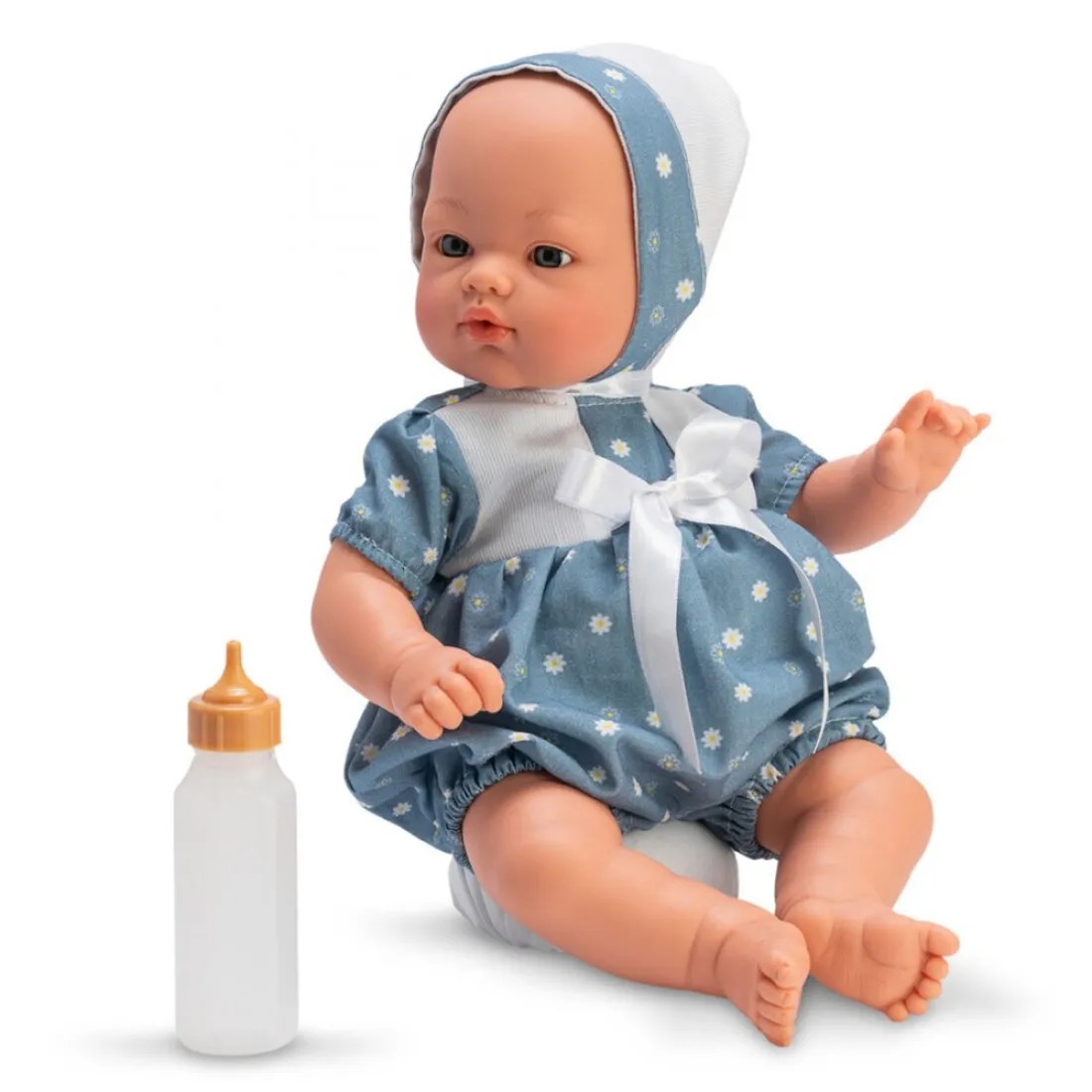 Păpușă-bebe Asi Coque - salopetă albastră cu buline, 36 cm