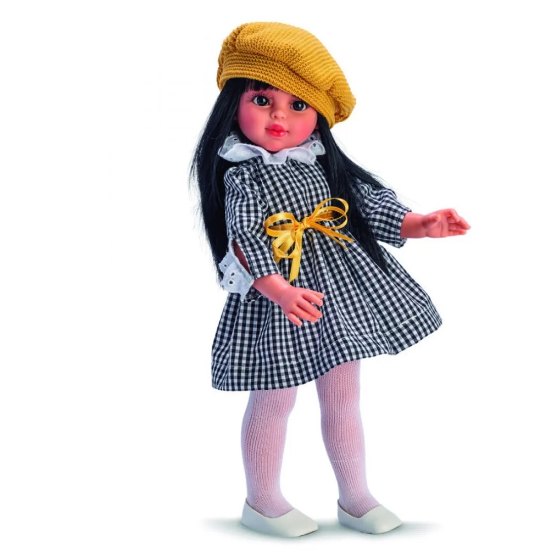 Păpușă Asi Sabrina - căciulă tricotată galbenă, 40 cm