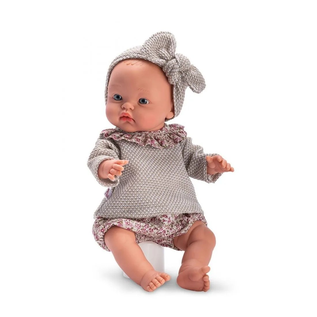 Păpușă bebeluș Alex Asi - body și pulover gri, 36 cm