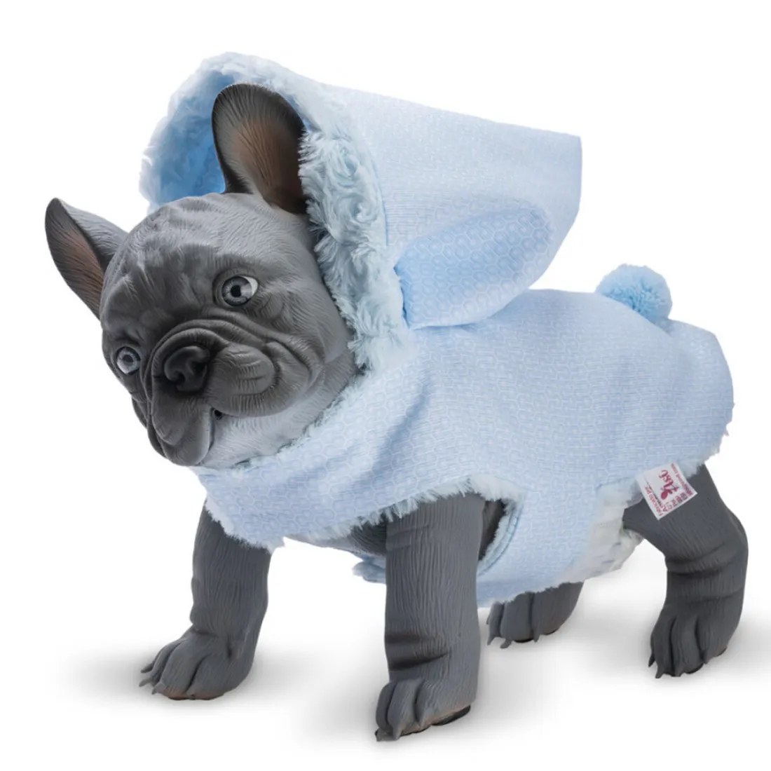 Păpușă bebeluș bulldog francez Asi - Nono, palton albastru, 32 cm
