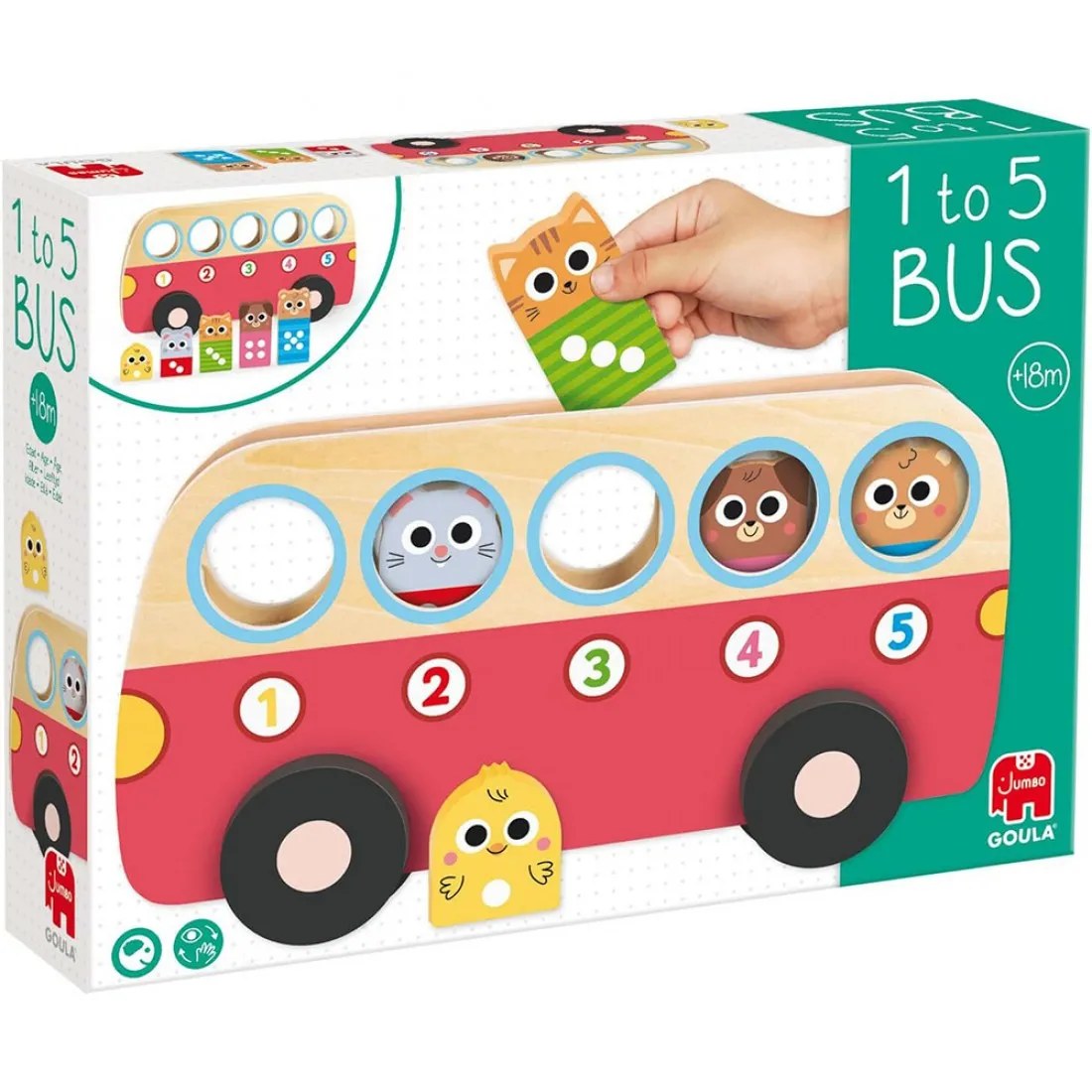 Autobuz din lemn Goula - cu animale și cifre de la 1 la 5