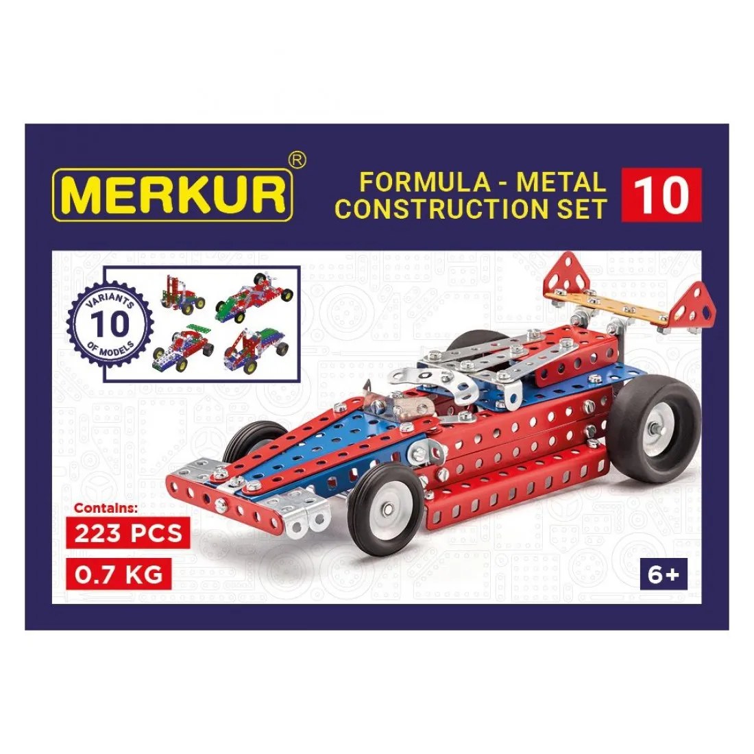 Constructor metalic Merkur 010 - Mașină de curse, 10 în 1, 223 piese