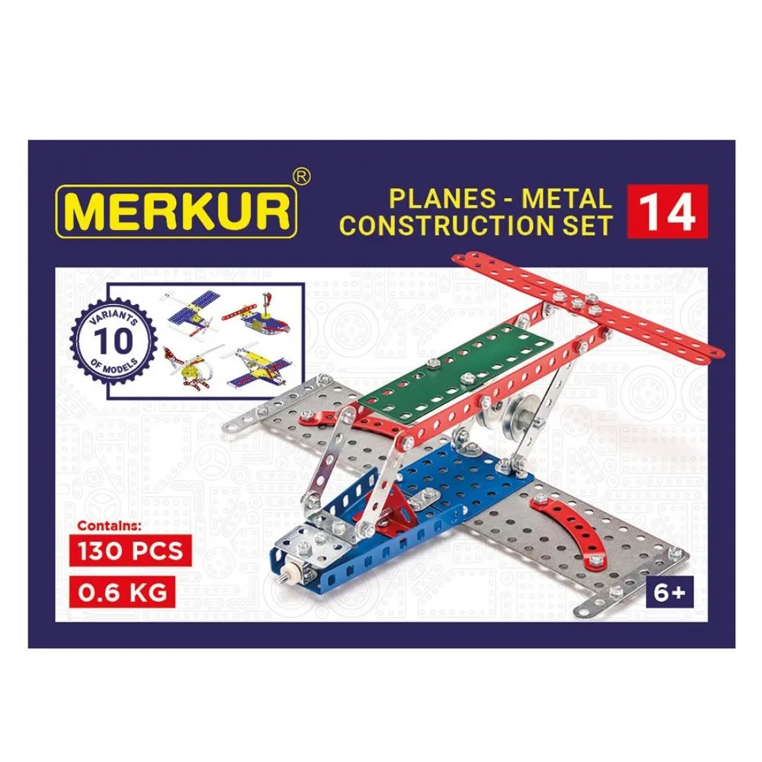 Constructor metalic Merkur 14 - Avioane, 10 în 1, 119 piese