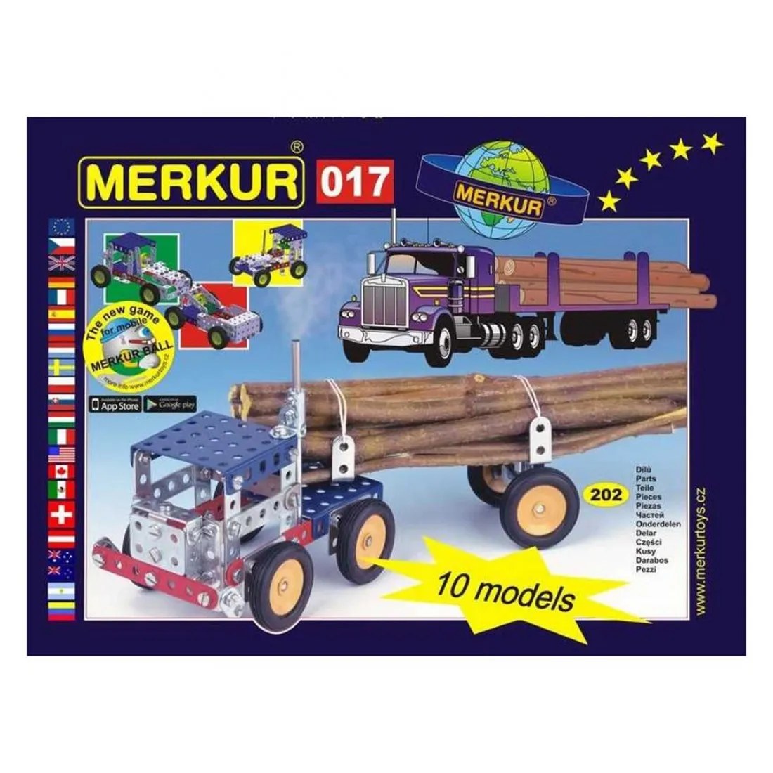 Constructor metalic Merkur 017 - Camioane, 10 în 1, 202 piese