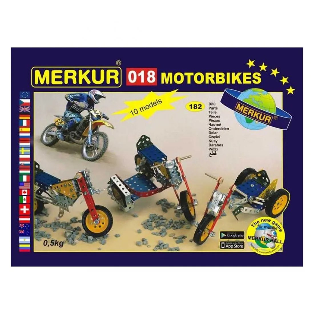Constructor metalic Merkur 018 - Motociclete, 10 în 1, 182 piese