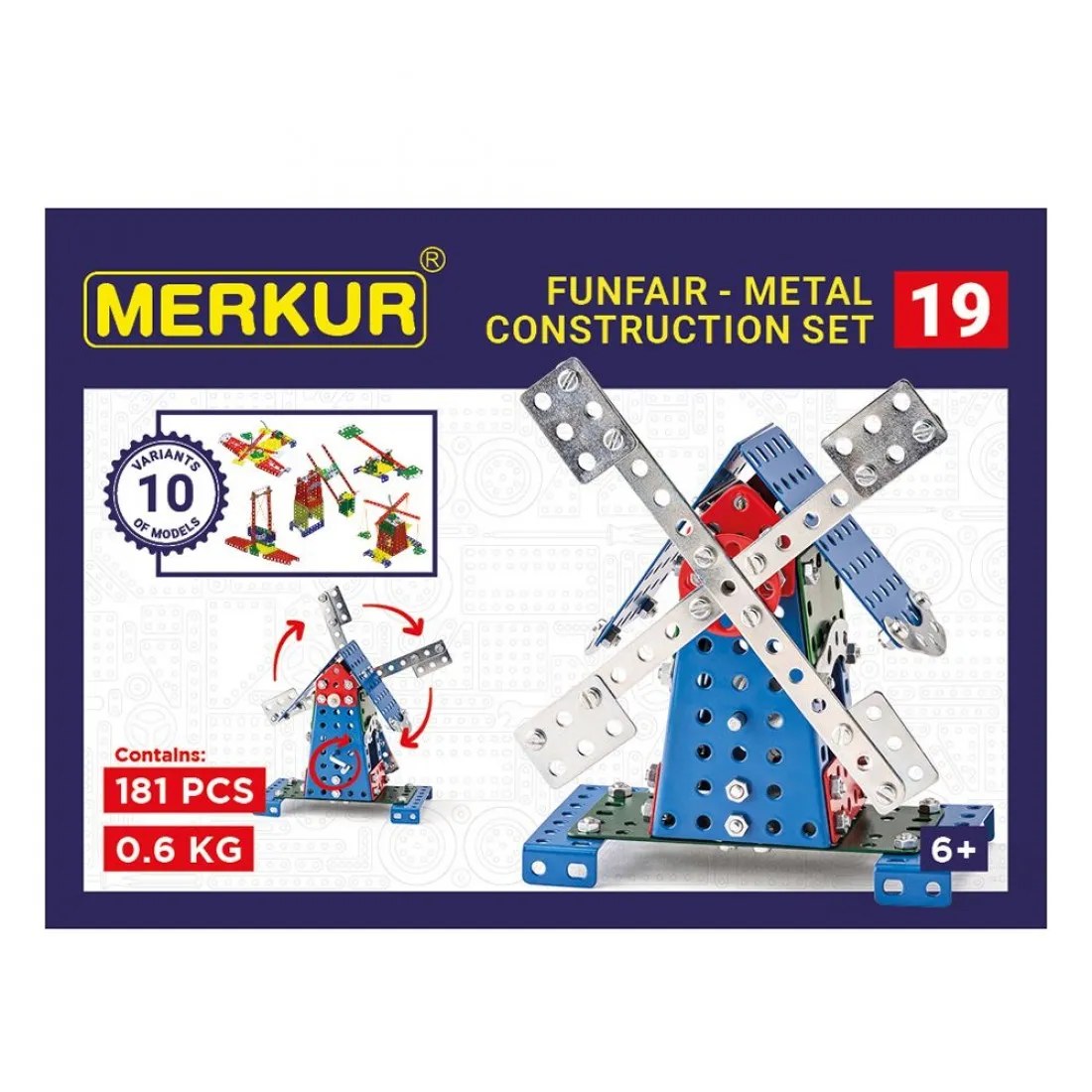 Constructor metalic Merkur 019 - Moară, 10 în 1, 181 piese