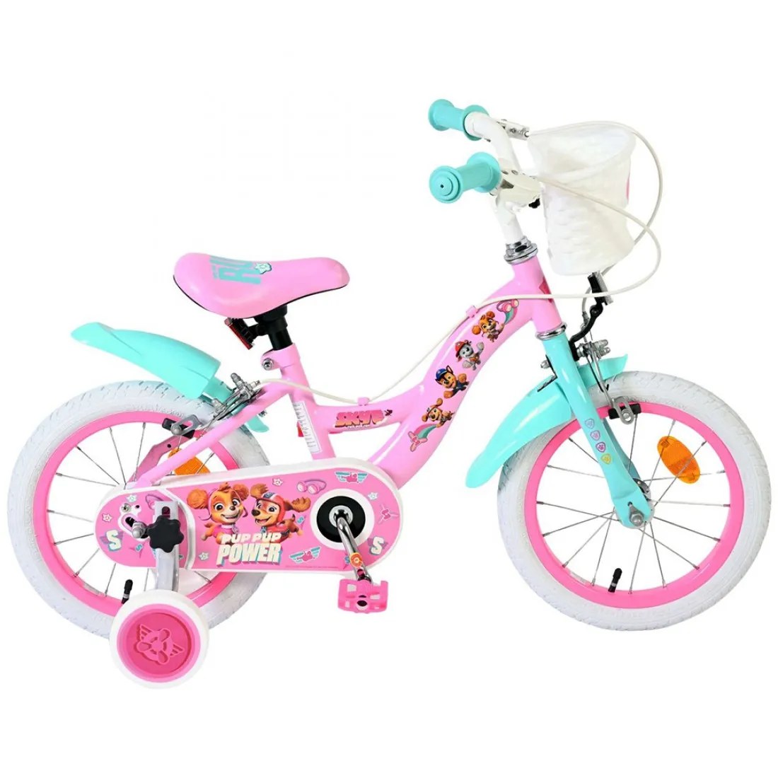 Bicicletă pentru copii cu roți ajutătoare Paw Patrol, roz, 14 inch