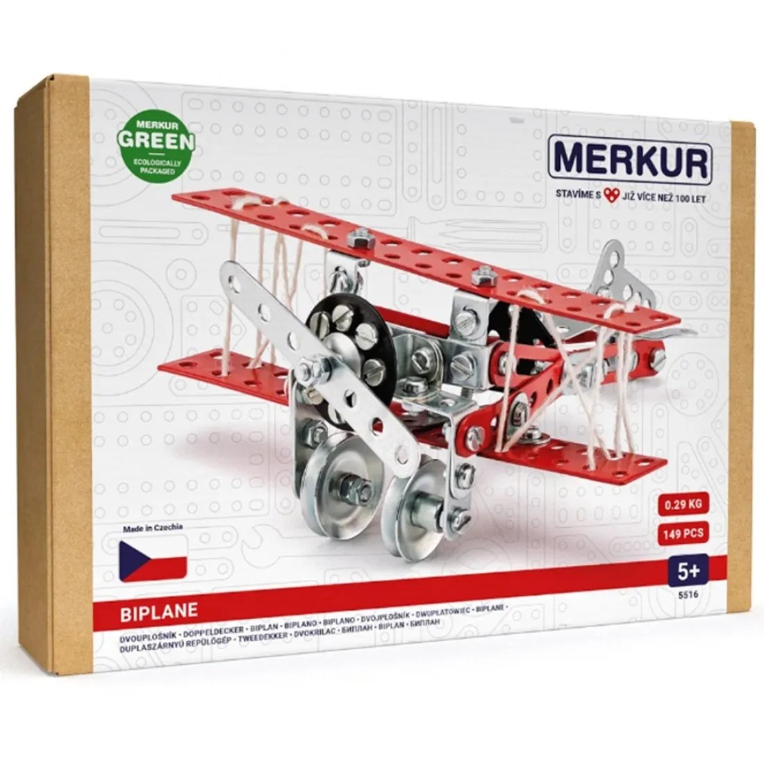 Set constructor metalic Woody/Merkur 051 - Biplan, 148 piese